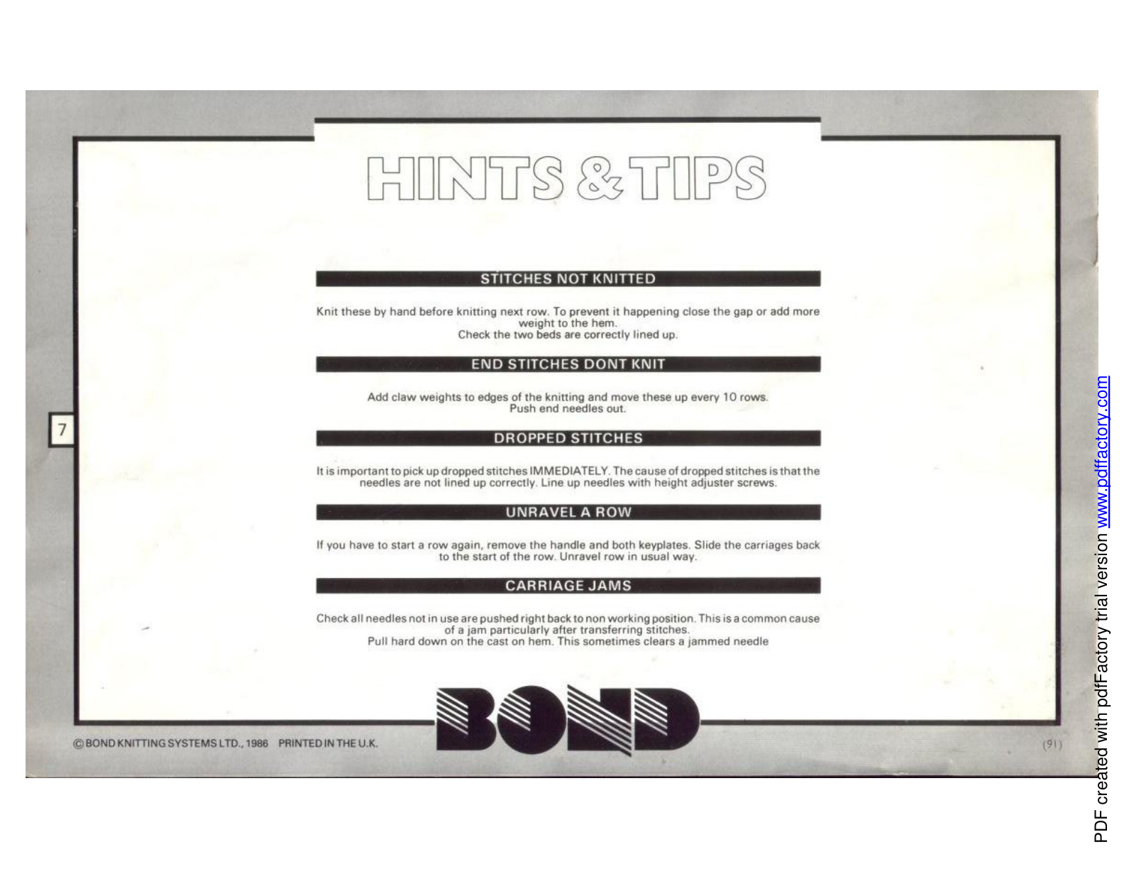 Bond Ribber Instruction Manual - Machine Knitting Central