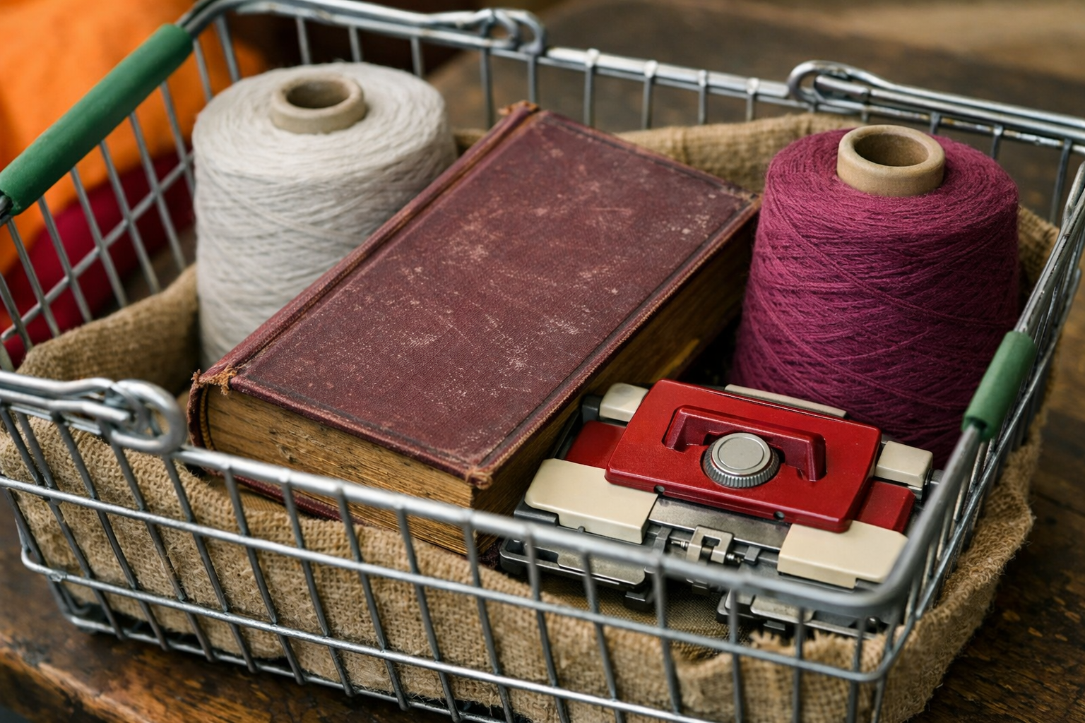 Knitting essentials in a basket 1
